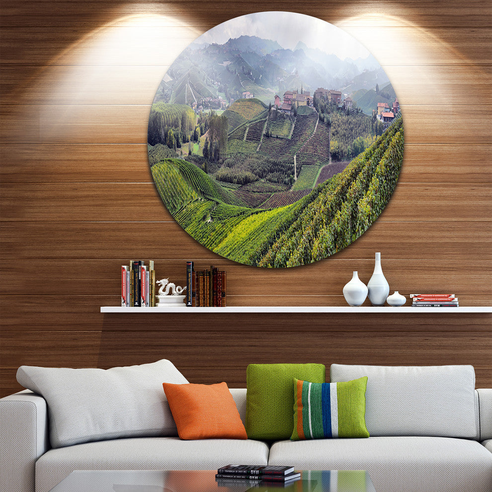 Vineyards In Italy Panoramic, Photo Large Disc Metal Wall Art, 36"