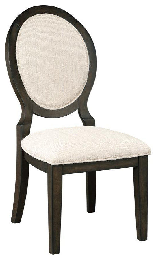 Upholstered Dining Chairs With Oval Back, Cream and Dark Cocoa, Set of 2
