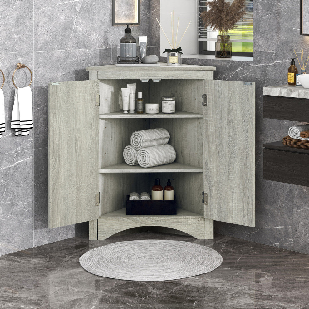 TATEUS Triangle Bathroom Storage Cabinet Freestanding Corner cabinet, Oak