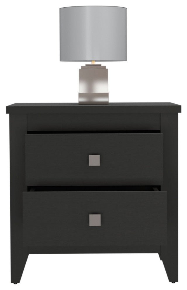 Breeze Four-Legged Modern Bedroom Nightstand, with Two Drawers - Black