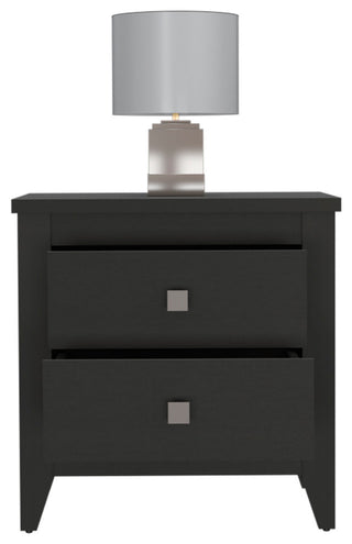 Breeze Four-Legged Modern Bedroom Nightstand, with Two Drawers - Black