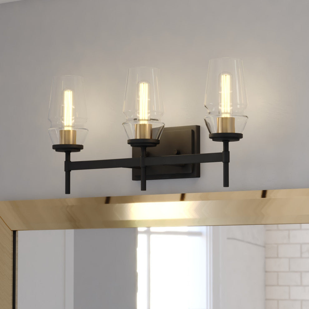 Warren 3 Light Vanity Light Matte Black and Brushed Brass