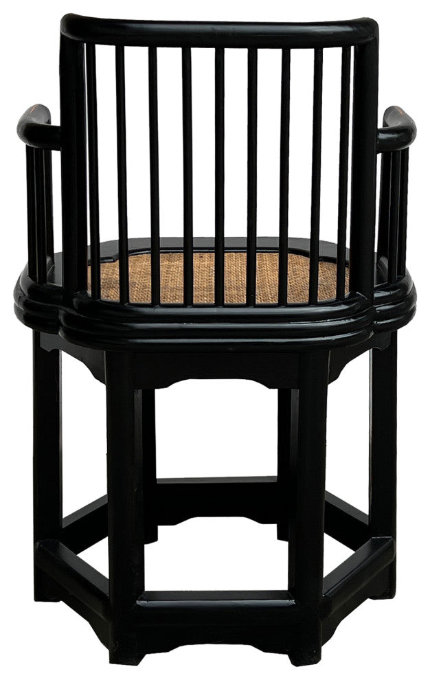 Chinese Black Hexagonal Rattan Seat Elm Wood Armchair Hcs7668