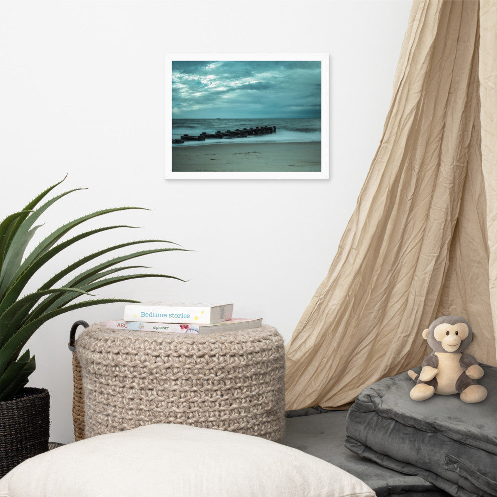 Blue Morning at Rehoboth Coastal Landscape Framed Photo Paper Wall Art Prints, White, 12" X 16"