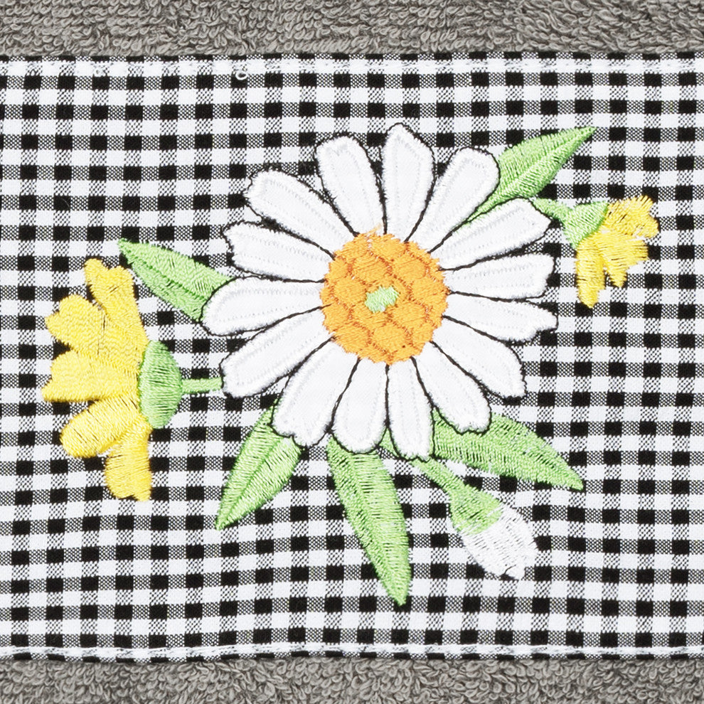 Linum Home Turkish Cotton Daisy 3-Piece Embellished Towel Set, Dark Gray