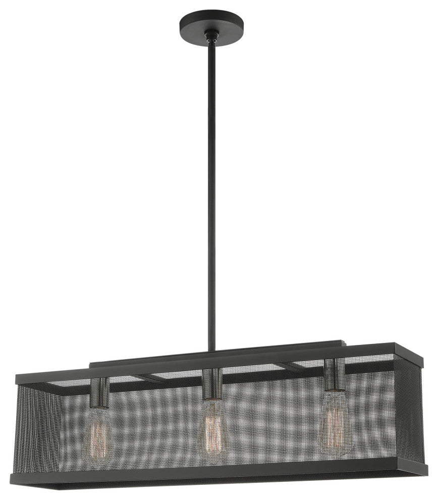 Livex Lighting Industro 3 Light Black, Brushed Nickel Accents Linear Chandelier