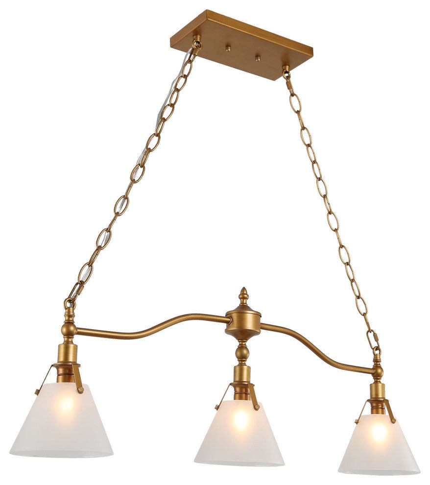 LNC Modern 3-Light Distressed Gold Linear Kitchen Island Chandelier