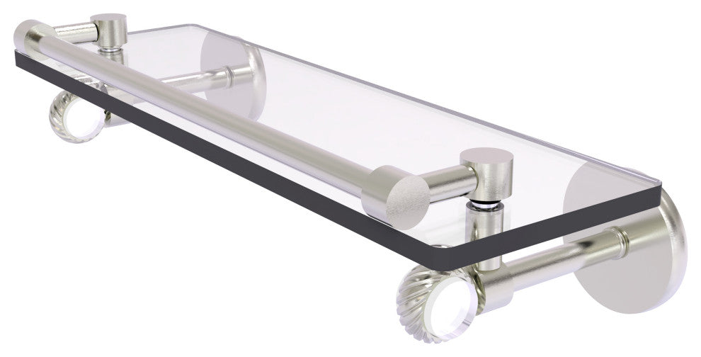Clearview 16" Gallery Rail Glass Shelf with Twisted Accents, Satin Nickel