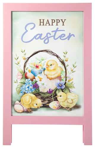 24"H Easter Wooden Chicks Easel Porch Sign