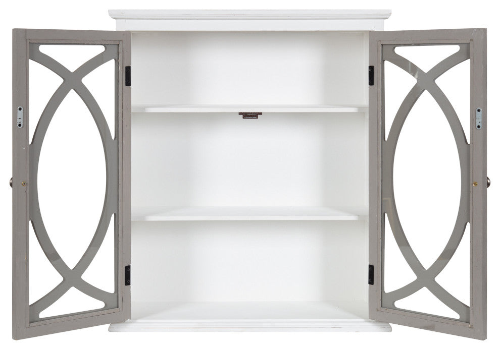 Quinlan Decorative Wood Wall Cabinet, White/Brown, 24x8x28