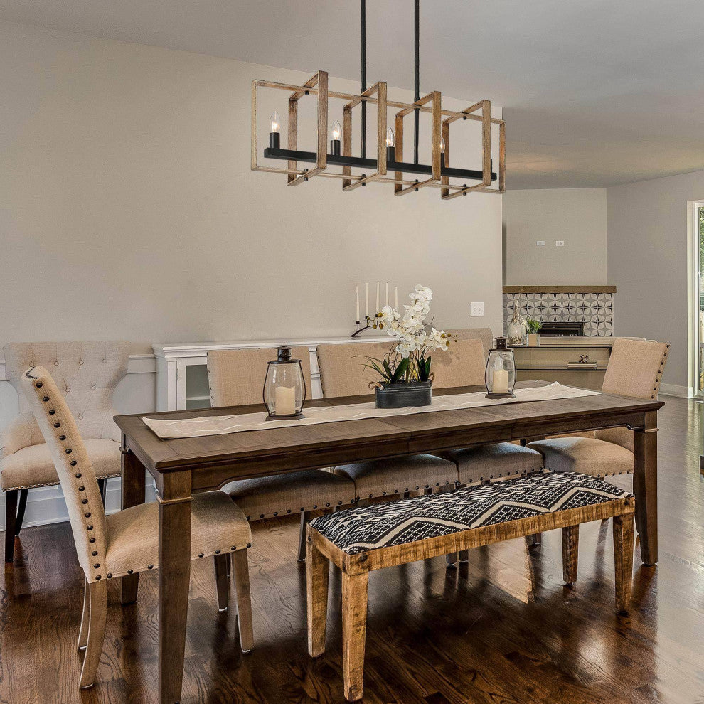 LALUZ Rectangle Chandelier, Linear Chandelier Dining Room,Flat Black