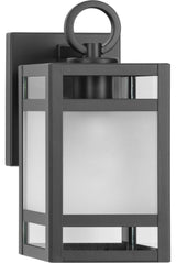 Parrish 1-Light Matte Black Clear and Etched Glass Outdoor Small Wall Lantern