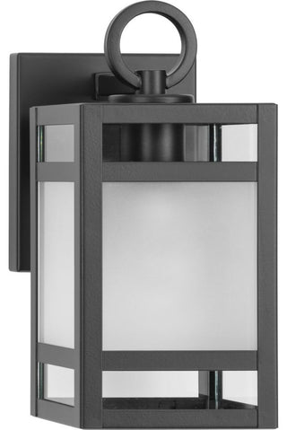 Parrish 1-Light Matte Black Clear and Etched Glass Outdoor Small Wall Lantern