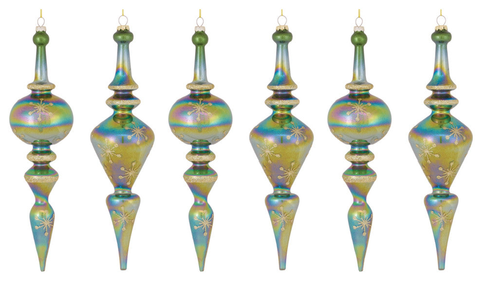 Irredescent Glass Finial Drop Ornament, 6-Piece Set