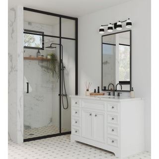 Haven Collection Four-Light Matte Black Opal Glass Luxe Industrial Bath Light