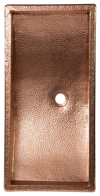 26" Rectangular Curved Bottom Hammered Copper Bathroom Sink, 17 Gauge