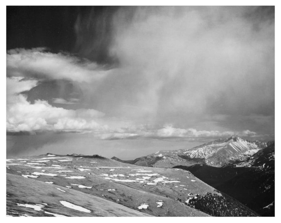 "Mountain tops, low clouds, Rocky Mountain NP, 1941-1942" Paper Art, 18"x15"