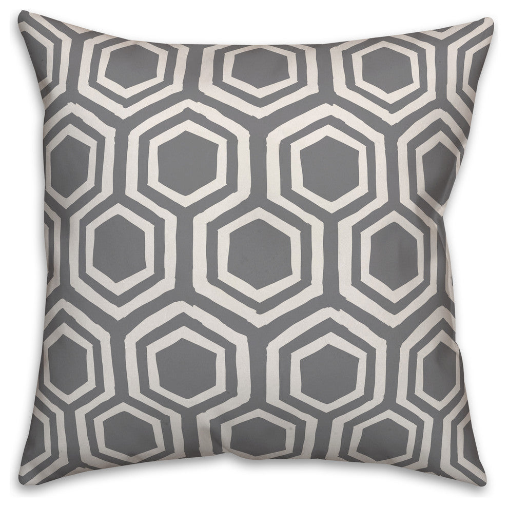 Gray and White Honeycomb 16x16 Throw Pillow