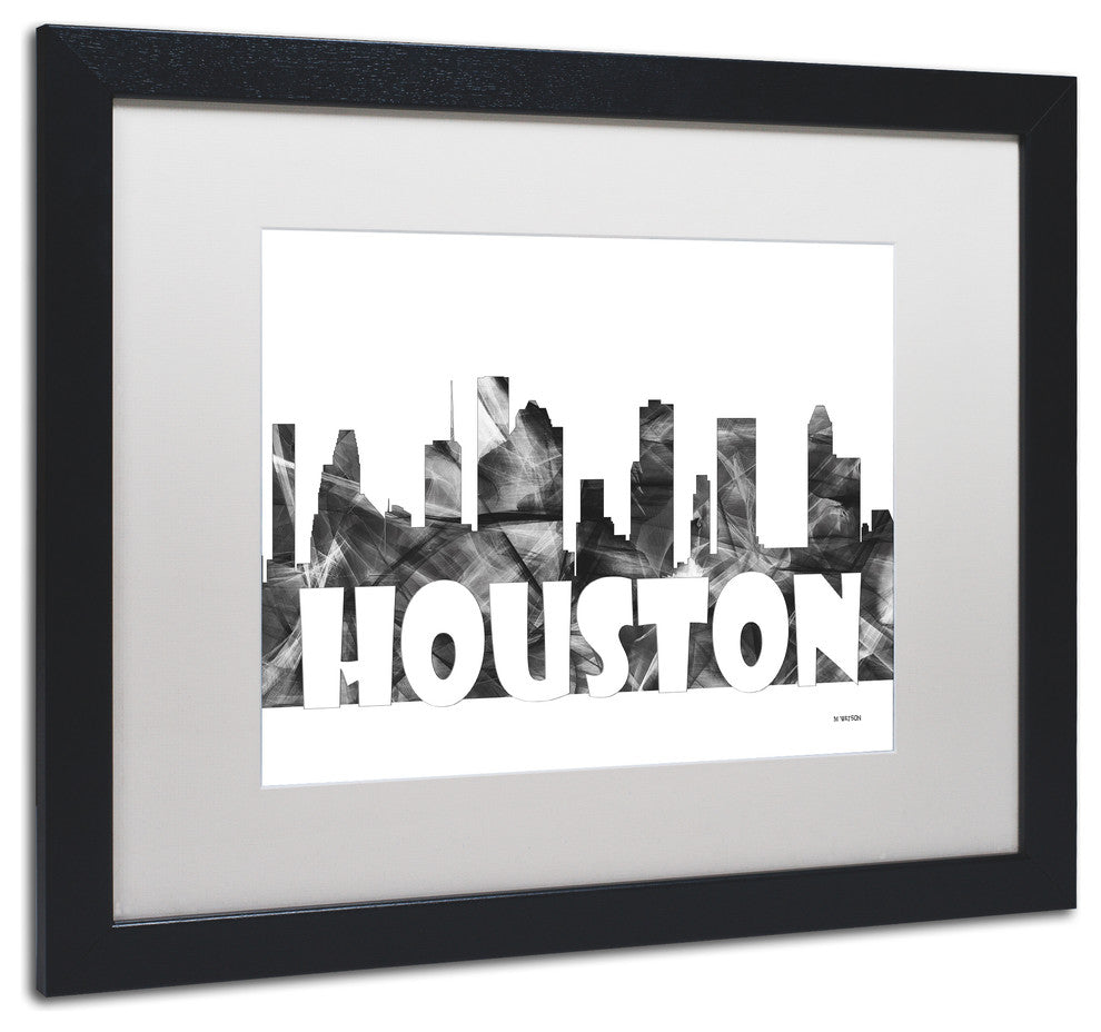 'Houston Texas Skyline Bg-2' Matted Framed Art, Black Frame, White Matte, 20x16
