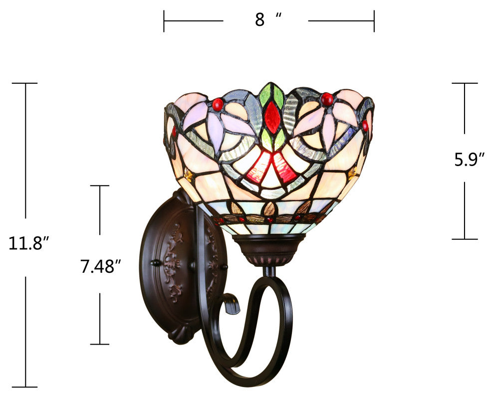 Grenville Victorian Tiffany-Style Blackish Bronze 1 Light Wall Sconce 8" Wide