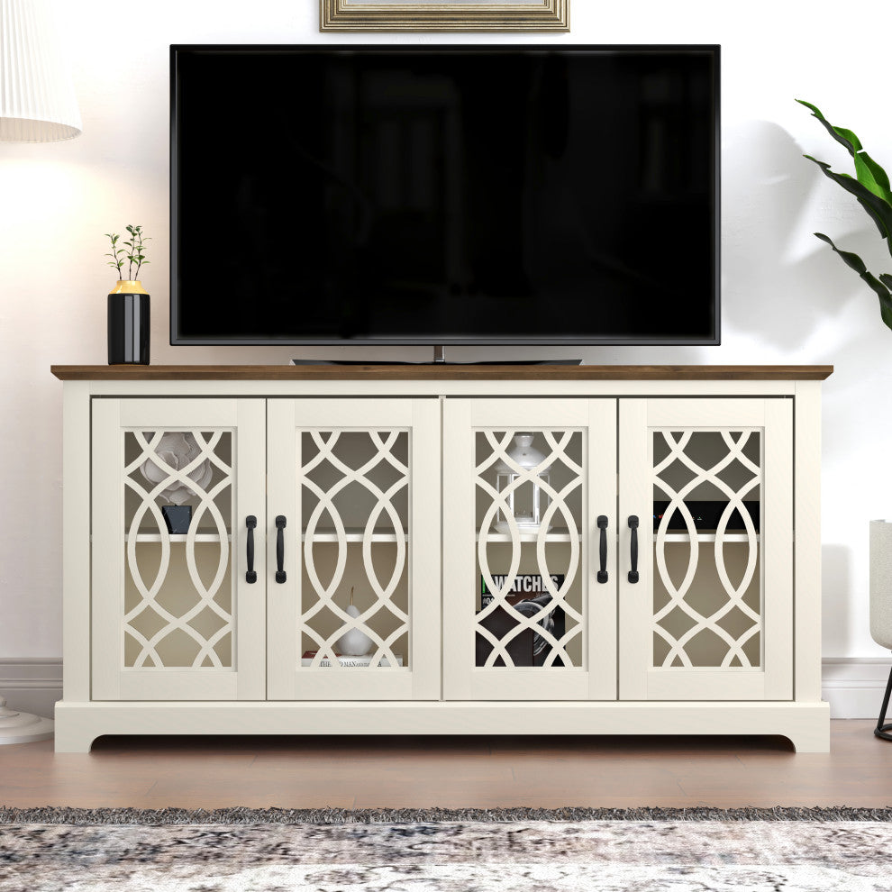 Raccon 59.1 in. TV Stand Fits TV's up to 65 in., Ivory With Knotty Oak