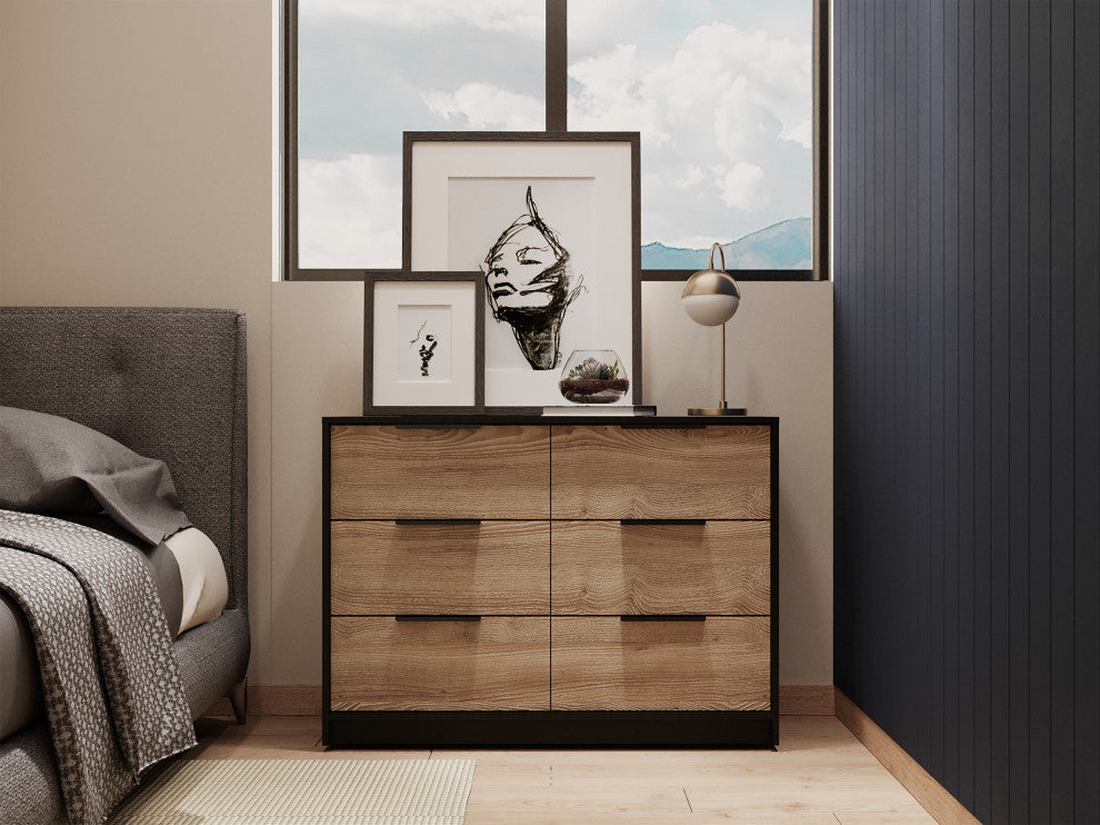 Egeo 4 Drawers Dresser, Black Wengue / Pine
