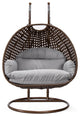 LeisureMod Mendoza Dark Brown Wicker Hanging Double Egg Swing Chair, Light Gray