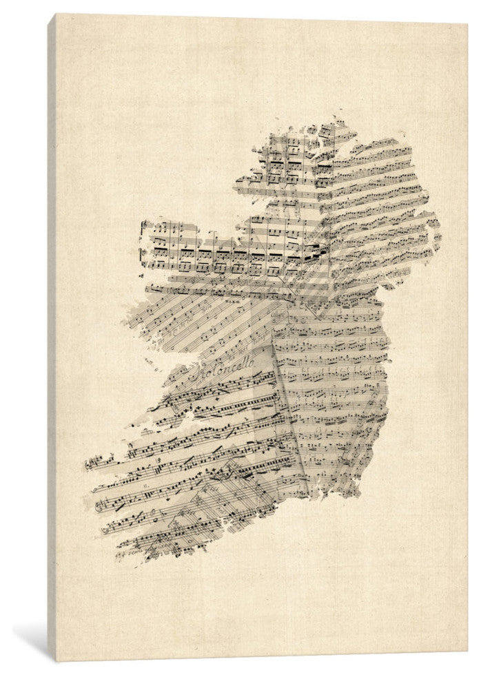 "Ireland Sheet Music Map" by Michael Tompsett, Canvas Print, 18x12"
