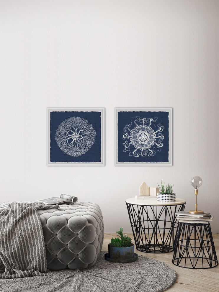 Sea Anemone on Indigo II Diptych, 64"x32"