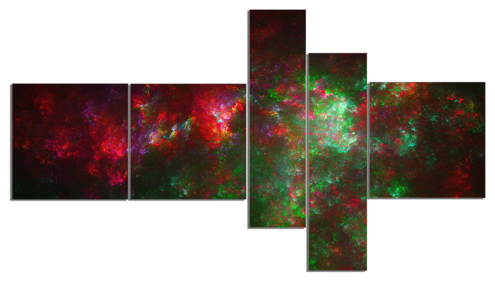 Multi Color Starry Fractal Sky, Abstract Canvas Art Print, 60"x32", 5 panels