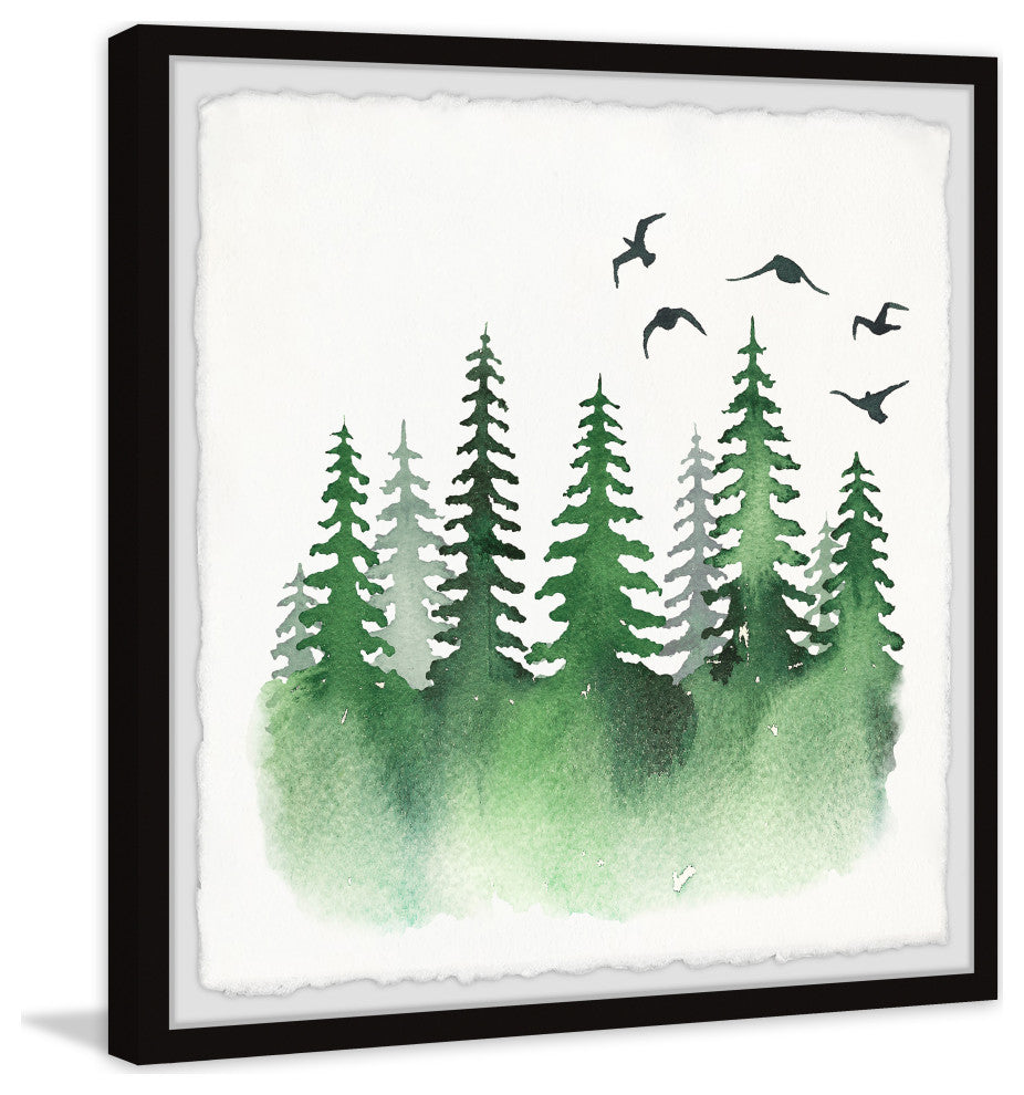"Pine Tree Skyline" Framed Painting Print, 32x32