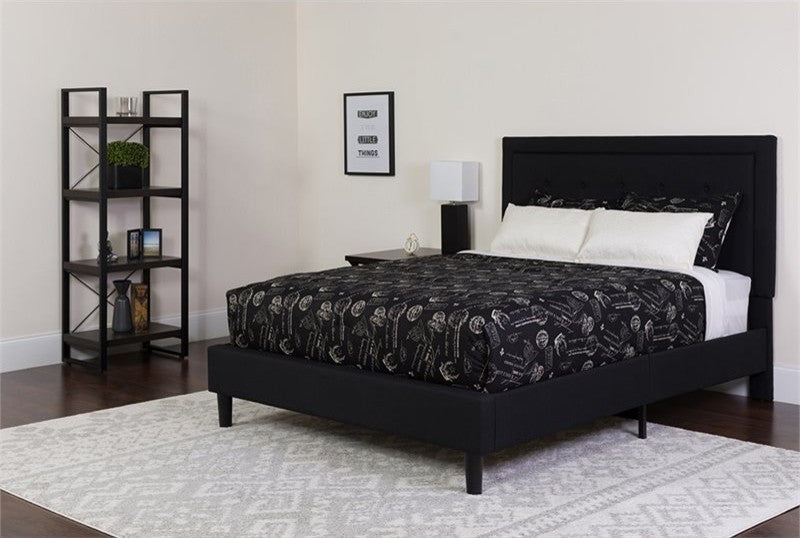 Roxbury Twin Size Tufted Upholstered Platform Bed, Black Fabric
