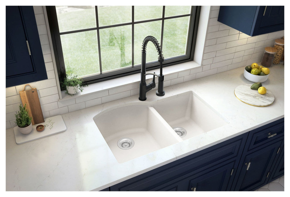 Karran USA QU-610 Quartz QU 32" Undermount Double Basin Quartz - White