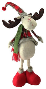 28.5" Red and Green Plaid 2 Legs Standing Decorative Deer