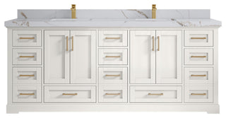 Boston 84" Double Sink Bath Vanity in Alabaster 2" Calacatta Gold