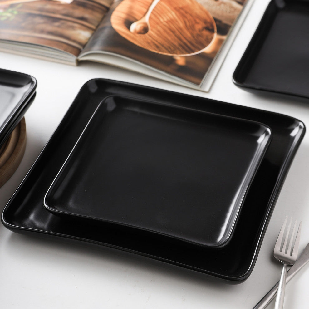 Stone Lain Amy Porcelain Plates and Bowls Sets, 24 Piece Dinnerware Set, Black