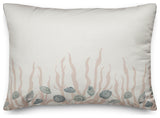 Blue Shell and Blush Coral Border on White 20 x 14 Spun Poly Pillow