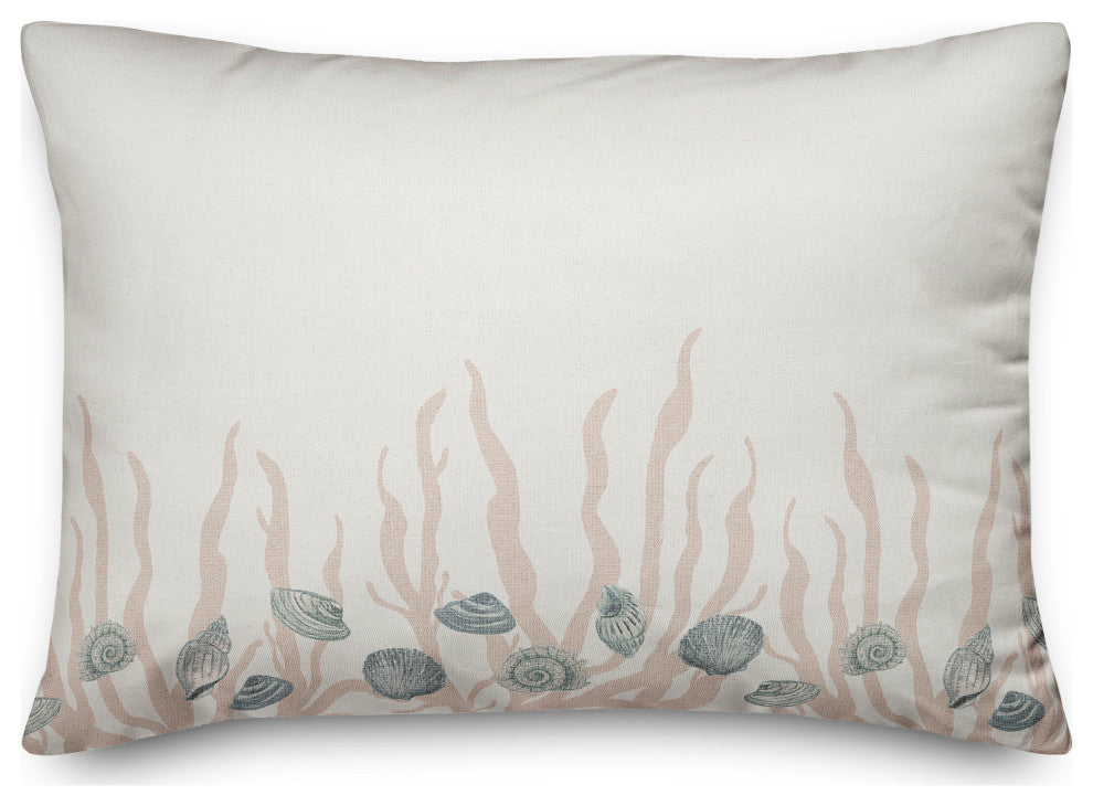 Blue Shell and Blush Coral Border on White 20 x 14 Spun Poly Pillow