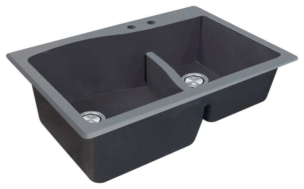 Aversa SilQ Granite 33-in. Drop-in Kitchen Sink with 2 BC Faucet Holes in Grey