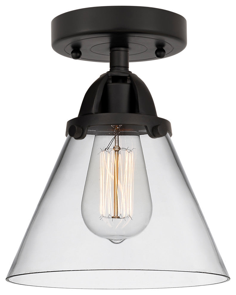 Large Cone Semi-Flush Mount, Matte Black, Clear, Clear