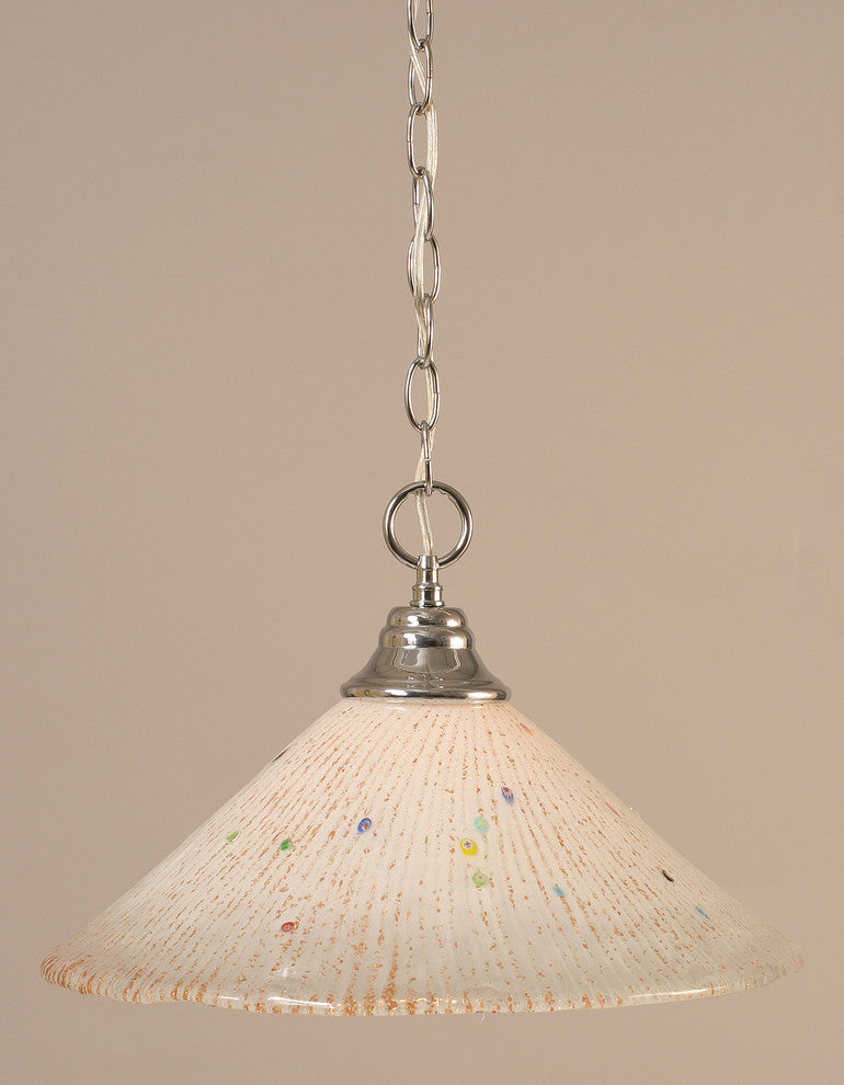 Chain Hung Pendant In Chrome, 16" Frosted Crystal Glass