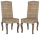 Set of 2 Dining Chair, Hardwood Frame With Rattan Wicker Seat & Back, White/Gray