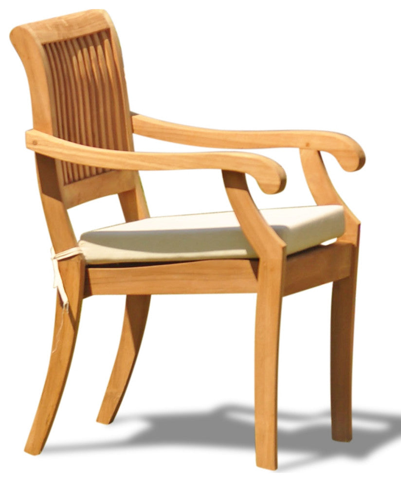 9-Piece Outdoor Teak Dining Set, 72" Round Table, 8 Arbor Stacking Arm Chairs