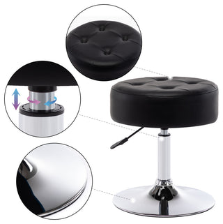 Round Swivel Faux Leather Vanity Stool, Black, Standard