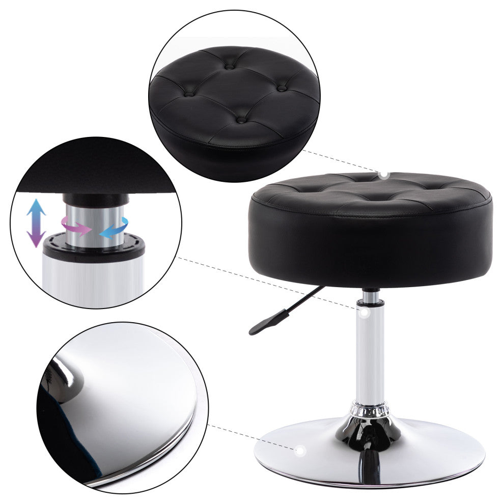 Round Swivel Faux Leather Vanity Stool, Black, Standard
