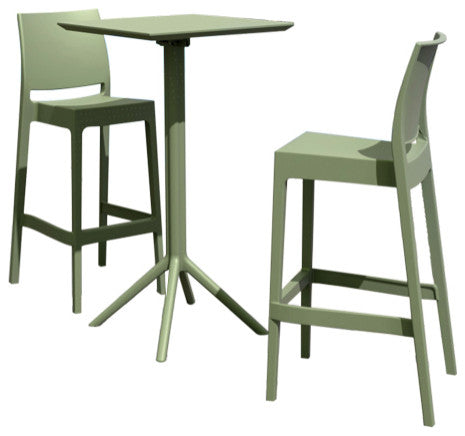 Sky Maya Square Bar Set With 2 Barstools Olive Green