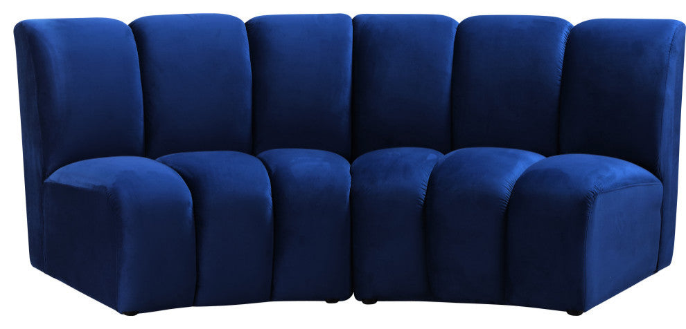 Infinity Channel Tufted Velvet Modular Chair, Navy, 2 Piece