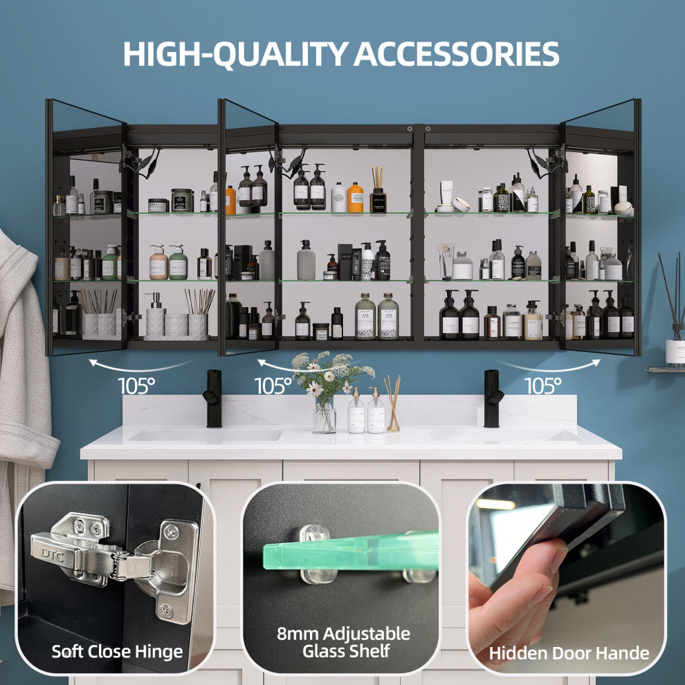 60'' W 30'' H Recessed Frameless Medicine Cabinet Mirror 9 Adjustable