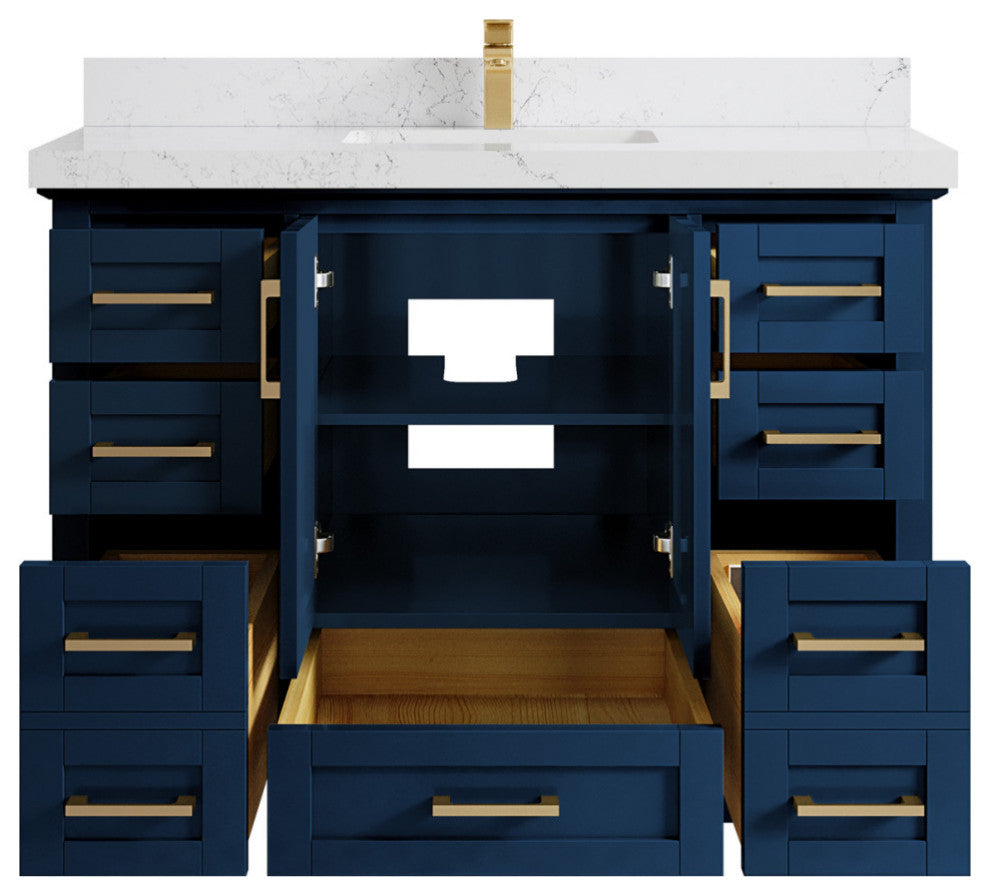 Boston 48 Single Sink Bath Vanity in Navy Blue 2" Empira Quartz