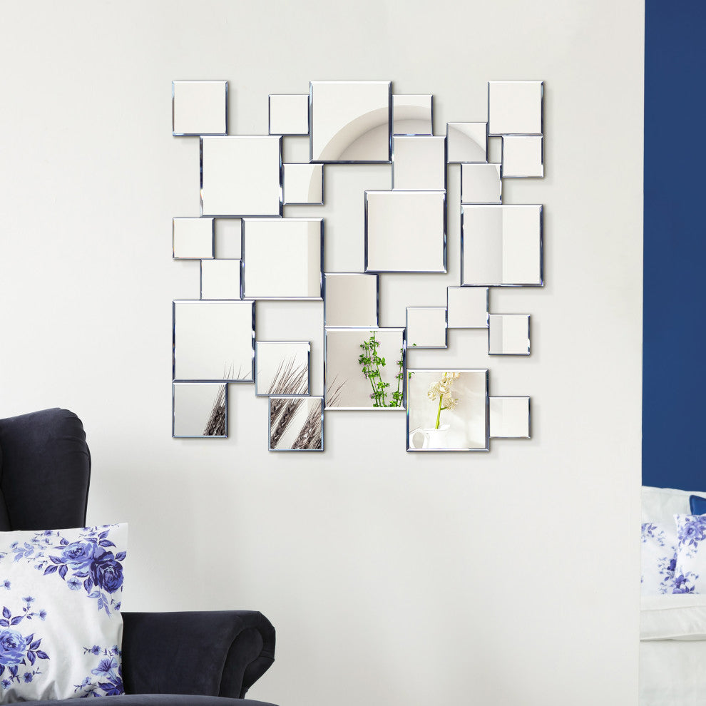 Elegant Cluster Wall Mirror,Beveled Squares Mirror,Bathroom Mirror, 32"x32"